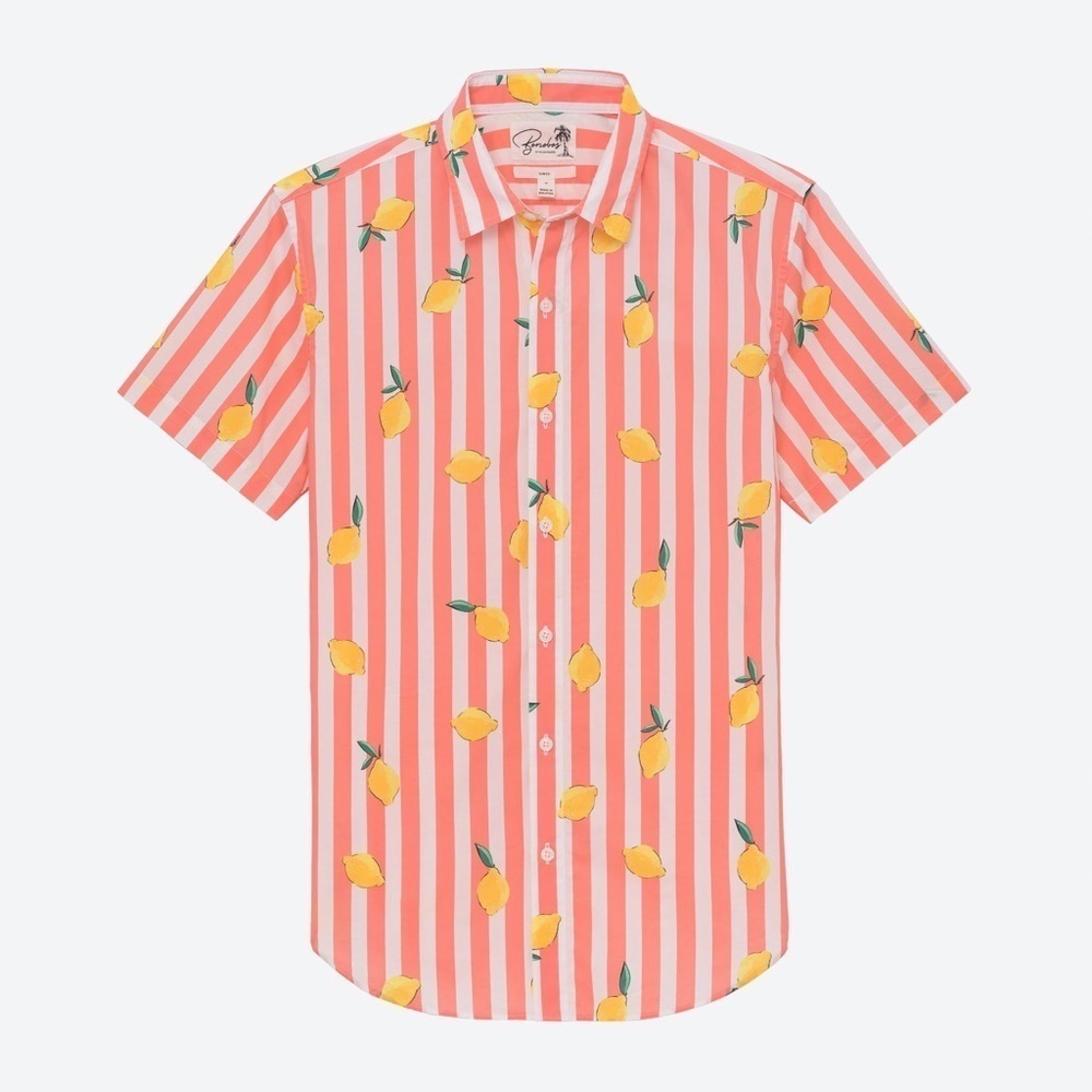 Bonobos Men's 2XL Lemon Stripe Rivera Short Sleeve Button-Up Shirt Casual Summer